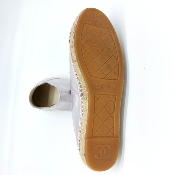 Chanel Espadrilles Laminated Lambskin Grosgrain Toe Caps Pink Silver Iridescent - Picture 12 of 12